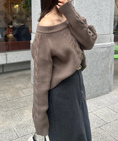 【交渉可】thevon ボートネックケーブルニット セール】ボートネックケーブルニット（ニット/セーター）｜Thevon