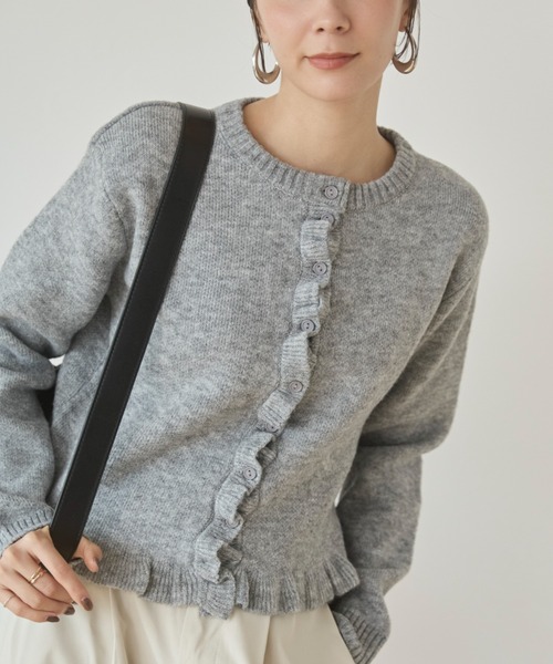 ANGIE カーディガン メランジニットフリルカーディガン レディース