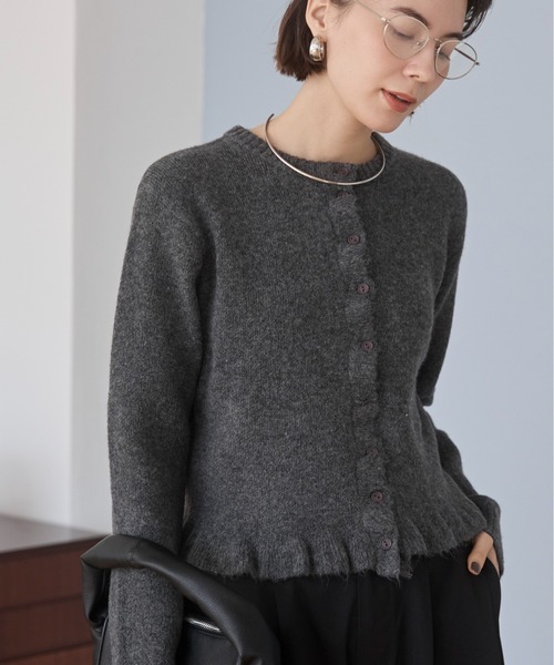 ANGIE カーディガン メランジニットフリルカーディガン レディース