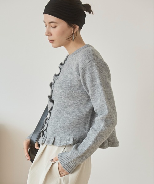 ANGIE カーディガン メランジニットフリルカーディガン レディース