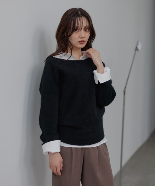 【新品】ニット セーター 「洗える」CNラクーンコンオフショルニット Andemiu（アンデミュウ） ニット セーター 「洗える」CNラクーンコン