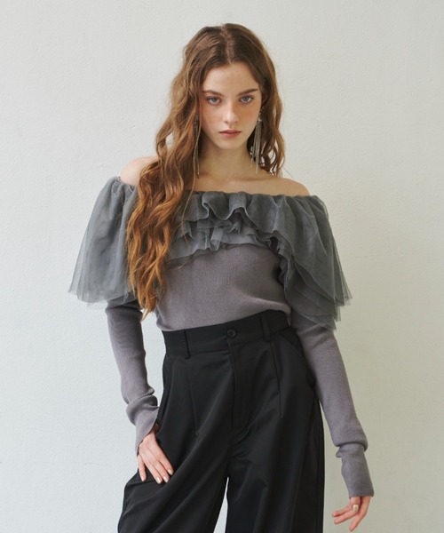 「J1U by LA BELLE ETUDE」 長袖ニット FREE シルバー レディース_画像3