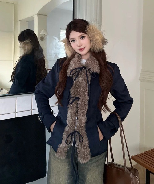 ALMO コート アウター 「LAMPOON」フェイクムートンリボンジャケット