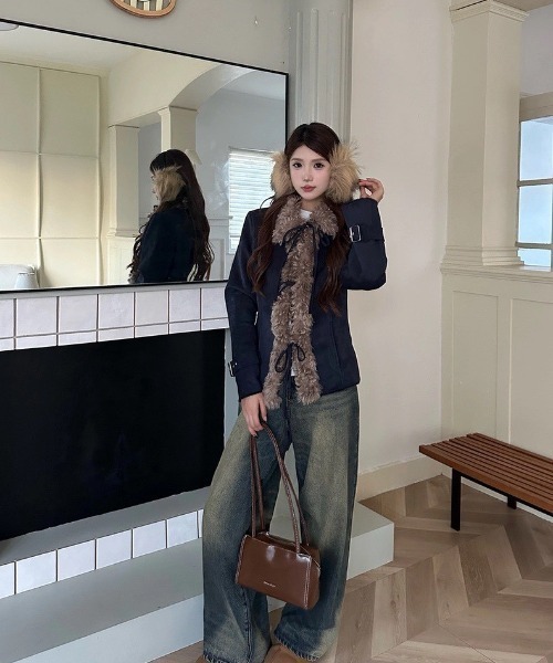 ALMO コート アウター 「LAMPOON」フェイクムートンリボンジャケット