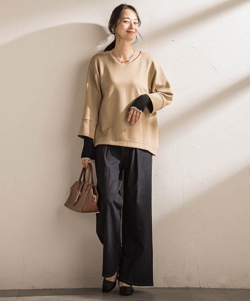 LAUTREAMONT ロートレアモン  美品 ニットドッキングカットソー≪洗濯機で洗える≫ トップス レディース 黒 ブラック 38 3107-47013 38 ニットドッキングカットソー≪洗濯機で洗える≫ | LAUTREAMONT (Women