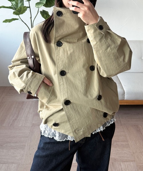 MUHET スタンドカラー ダブルブレストショートブルゾン MUHET（ミュエータ） ブルゾン アウター stand collar double breasted