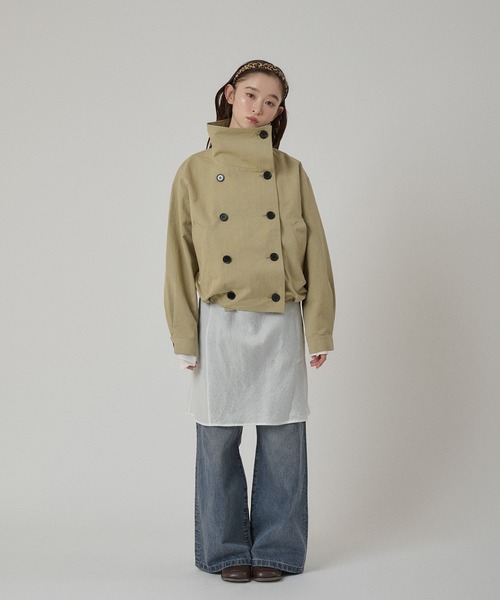 MUHET スタンドカラー ダブルブレストショートブルゾン MUHET（ミュエータ） ブルゾン アウター stand collar double breasted
