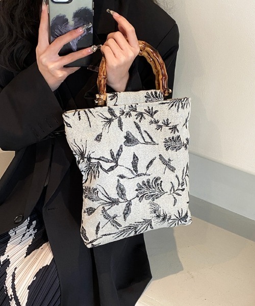 ハンドバッグ リーフ柄 フェイクバンブーハンドル : ZOZOTOWN Yahoo!店