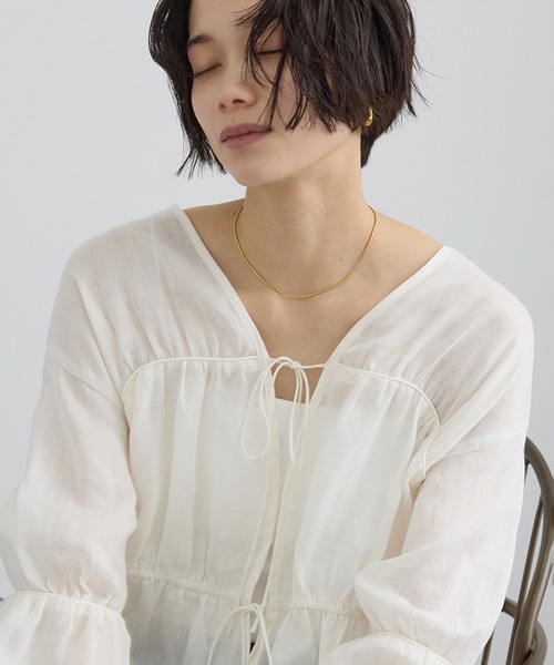 カレンソロジー ラミーギャザーブラウス 長袖 シアー F 白 ホワイト SALON adam et rope'（サロン アダム エ ロペ） ブラウス シャツ 「WEB