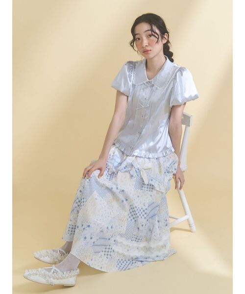 値下げ依頼可！merry jenny サテンシャツ　新作　ブラウス merry jenny（メリージェニー） ブラウス シャツ 半袖 ribbonサテン