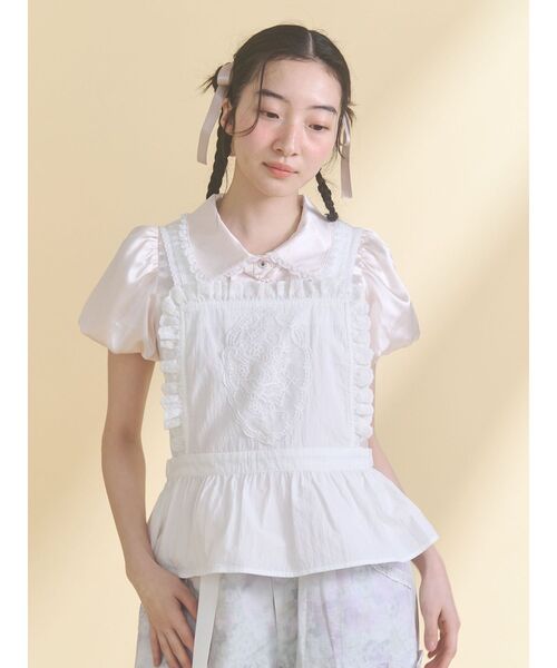 merry jenny ribboサテンシャツ　半袖 merry jenny（メリージェニー） ブラウス シャツ 半袖 ribbonサテン