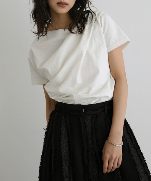 Y‘s ドレープデザイン 半袖シャツ ブラック hellam（ヘラム） tシャツ 半袖 ドレープデザイン半袖Tシャツ