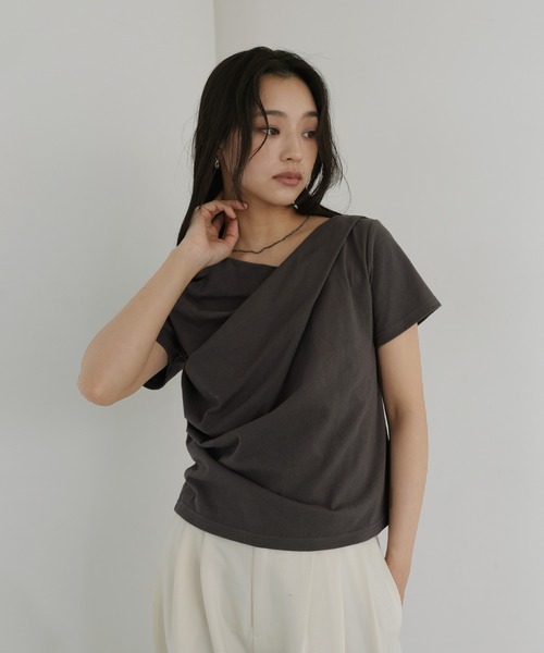 hellam（ヘラム） tシャツ 半袖 ドレープデザイン半袖Tシャツ