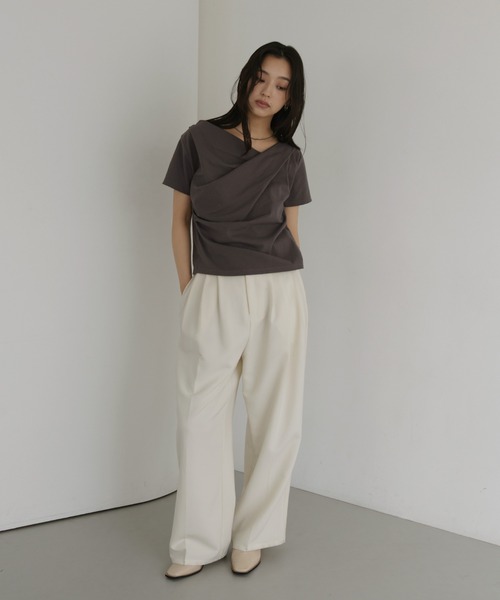 hellam（ヘラム） tシャツ 半袖 ドレープデザイン半袖Tシャツ