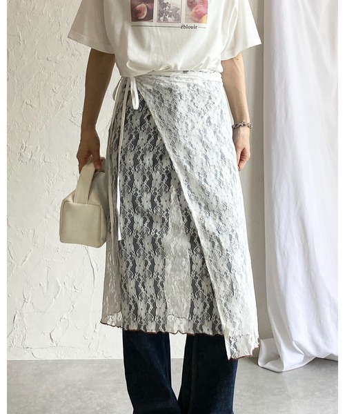 She's Closet スカート 花柄 シアー レイヤード レース 巻きスカート