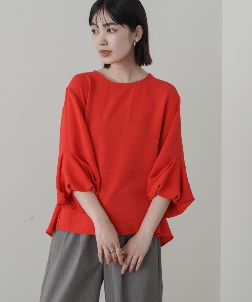 ブラウス シャツ 「接触冷感／UVカット」麻ライクタックスリーブブラウス レディースの画像
