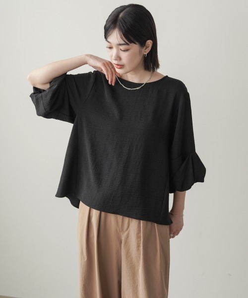 ブラウス シャツ 「接触冷感／UVカット」麻ライクタックスリーブブラウス レディースの画像