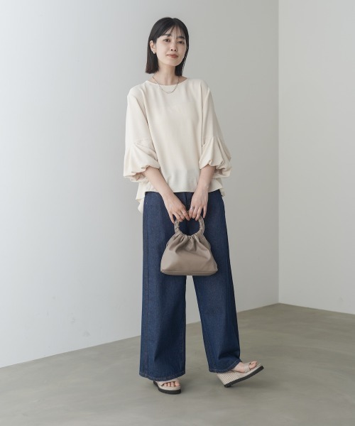 ブラウス シャツ 「接触冷感／UVカット」麻ライクタックスリーブブラウス レディースの画像