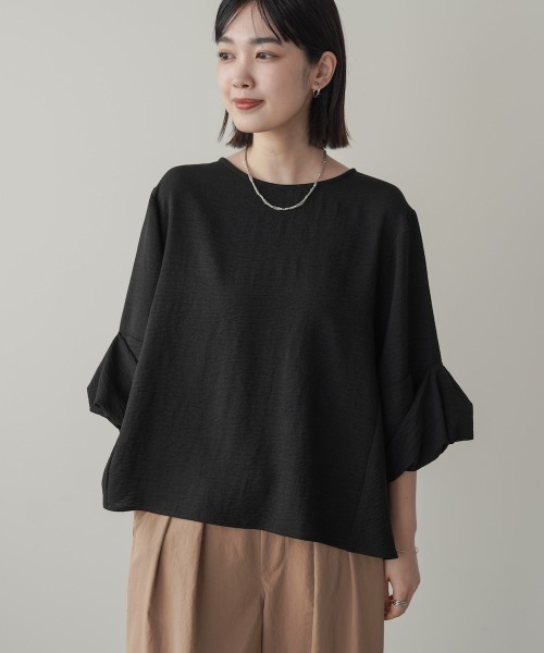 ブラウス シャツ 「接触冷感／UVカット」麻ライクタックスリーブブラウス レディースの画像