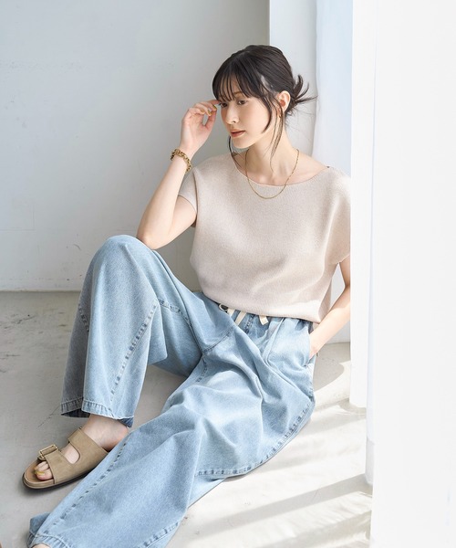 meilmada ニット セーター ボートネックミックスニット レディース