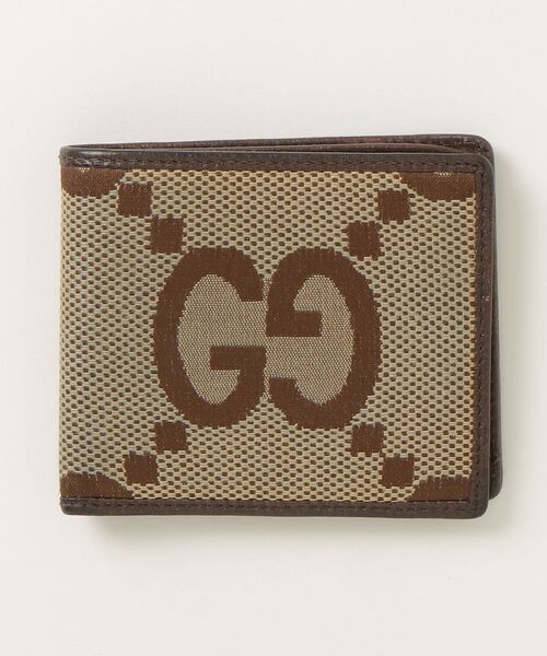 GUCCI ブラウンレザー 二つ折り財布　GGマーク GUCCI（グッチ） ジャンボGG柄 二つ折り財布 - ブラウン メンズ