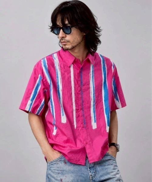 KAMINARI_TOKIO リネンシャツ ブラウス シャツ 半袖 ペイント 