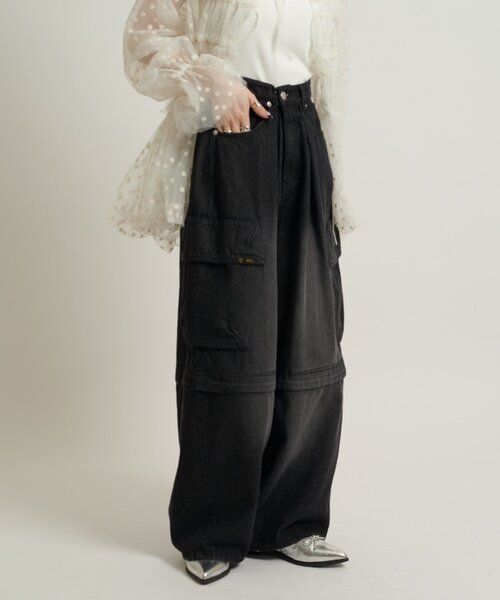 「w closet」 カーゴパンツ SMALL ブラック レディース_画像3
