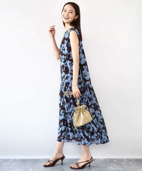 「MK MICHEL KLEIN」 ノースリーブワンピース 38 ネイビー レディース_画像4