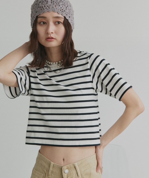 ad thie（アドティエ） tシャツ シンプル無地 ボーダー ショート丈ミニ