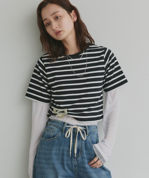 ad thie（アドティエ） tシャツ シンプル無地 ボーダー ショート丈ミニ