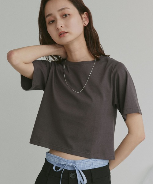 ad thie（アドティエ） tシャツ シンプル無地 ボーダー ショート丈ミニ