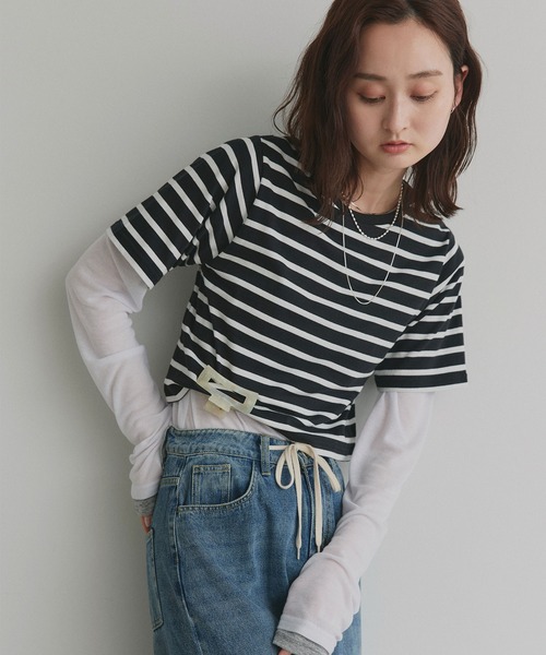 ad thie（アドティエ） tシャツ シンプル無地 ボーダー ショート丈ミニ 