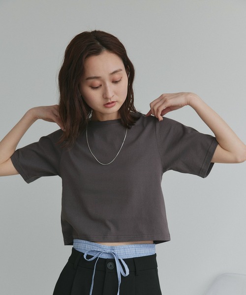 ボーダーショート丈TOPS❤使える❤ ボーダー柄ロゴ刺繍ショート丈Tシャツ[fu22] | レディースファッション