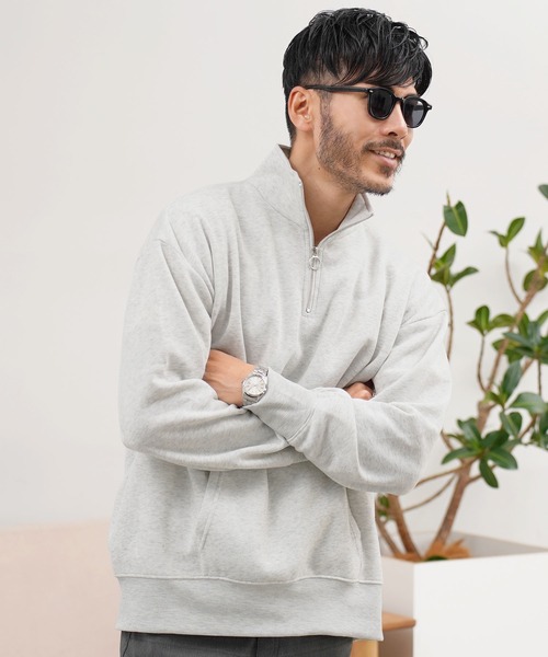 JIGGYS SHOP トレーナー スウェット 綿タッチ裏起毛ハーフZIP