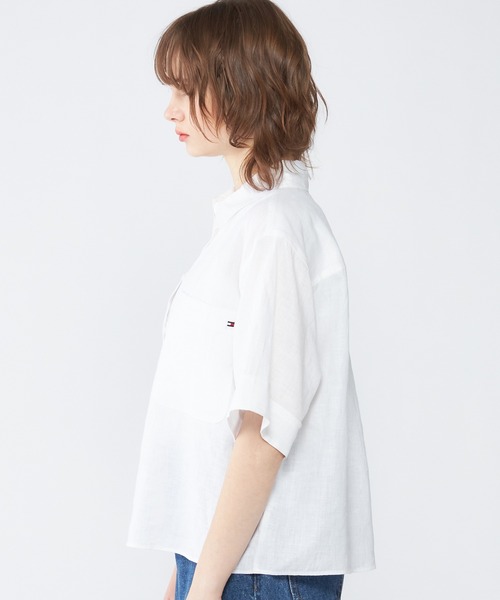 ブラウス シャツ 「FUDGE掲載」「CLASSY掲載」「Oggi掲載」リネンショートスリーブシャツ レディース TOMMY HILFIGER ブラウス シャツ 「FUDGE掲載」「CLASSY掲載