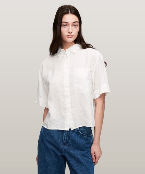 トミーヒルフィガー【CLASSY.掲載アイテム】リネンショートスリーブシャツ TOMMY HILFIGER ブラウス シャツ 「FUDGE掲載」「CLASSY掲載