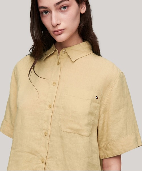 トミーヒルフィガー【CLASSY.掲載アイテム】リネンショートスリーブシャツ TOMMY HILFIGER ブラウス シャツ 「FUDGE掲載」「CLASSY掲載