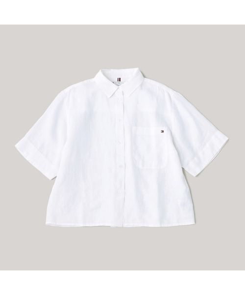 ブラウス シャツ 「FUDGE掲載」「CLASSY掲載」「Oggi掲載」リネンショートスリーブシャツ レディース TOMMY HILFIGER ブラウス シャツ 「FUDGE掲載」「CLASSY掲載
