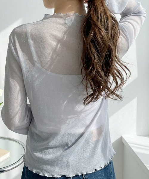 Ada. tシャツ ラメチュール ロングスリーブ ハイネック シアートップス