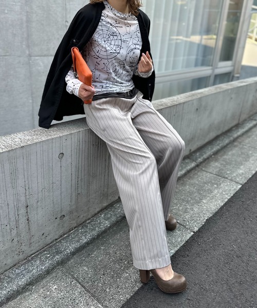 ラウンジリザード　ストライプパンツ mi via loca パンツ ストライプ ウエストレイヤード ラウンジ