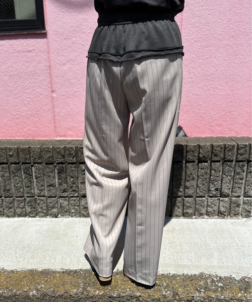 mi via loca パンツ ストライプ ウエストレイヤード ラウンジ
