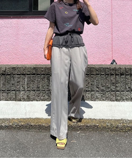 mi via loca パンツ ストライプ ウエストレイヤード ラウンジ
