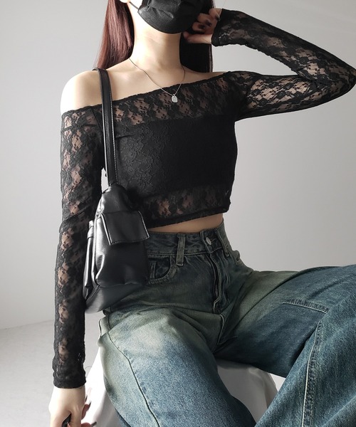 tシャツ ベアセットストラップオフショルレーストップス レディース LIP SERVICE（リップサービス）｜ ベアセットストラップ