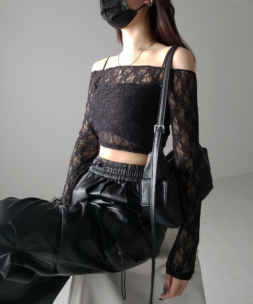 me+em select tシャツ 「 2color 」オフショルショートレース