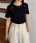 tシャツ 半袖 カットアウトリブトップス レディースの詳細画像1