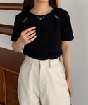 tシャツ 半袖 カットアウトリブトップス レディースの詳細画像2