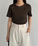 tシャツ 半袖 カットアウトリブトップス レディースの詳細画像4