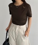tシャツ 半袖 カットアウトリブトップス レディースの詳細画像5