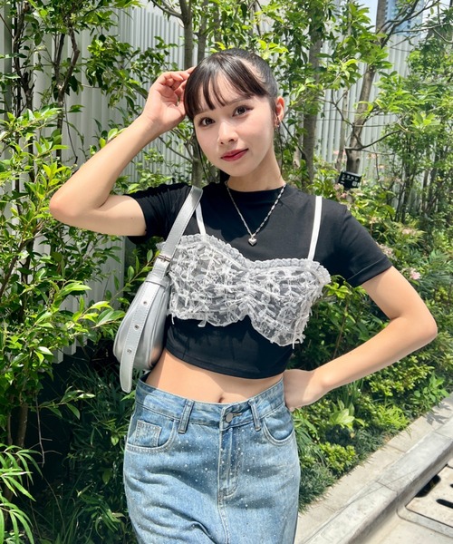 SOLLON.（ソルロン） tシャツ リボンレースビスチェドッキングTシャツ