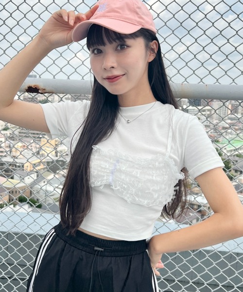 ♡激かわいい♡レースドッキング サテン 半袖 Tシャツ ♡激かわいい♡レースドッキング サテン 半袖 Tシャツ